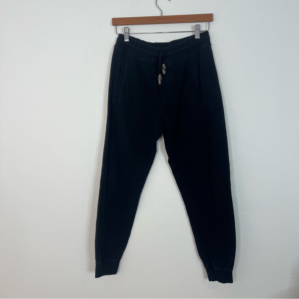 Cesare Paciotti Black Jogger Pants with Sword Detail Elastic Waist Size 50